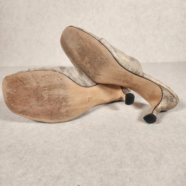 VanEli Kitten Heel Mules Thong Sandal Slides Gold Metallic 8.5M