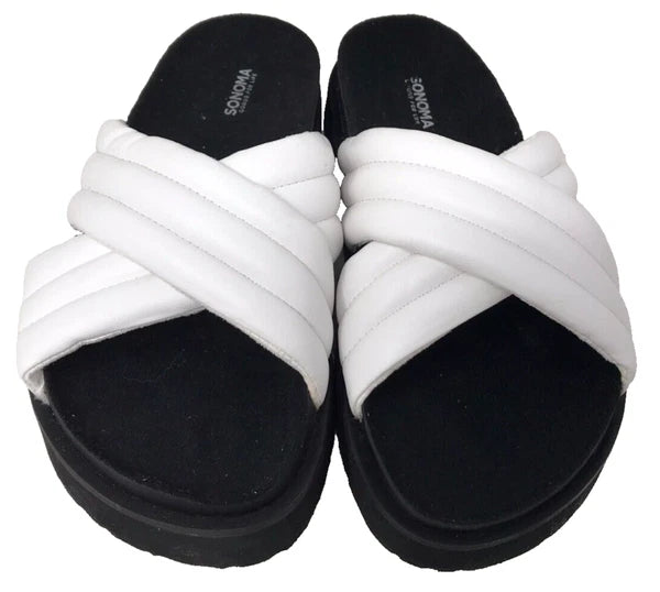 Sonoma Women's Fusilli Platform Slip On Comfort Slides Sandals Wht Size:7 200R