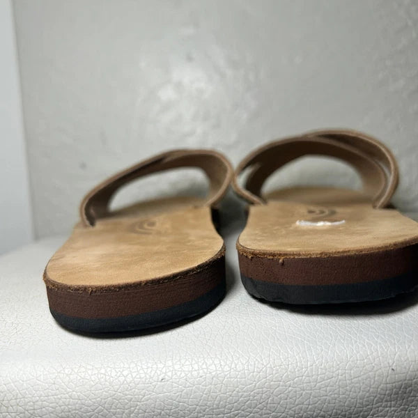 Rainbow Leather Top Sole Single Layer Arch Cross Strap Flat Stitch Slide Size 10