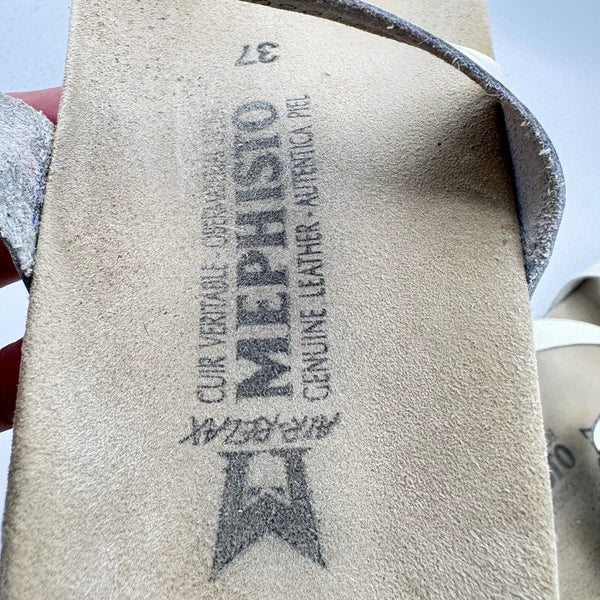 Mephisto Norie Bling Buckle Slide Sandals Ivory Patent Leather Flat Size 7 37