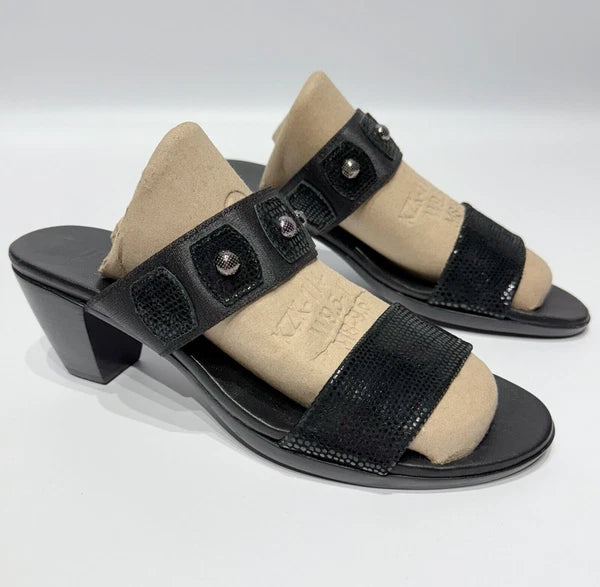 MUNRO AMERICAN Black Snakeskin Style Leather Heeled Slide Sandals Women Size 8N