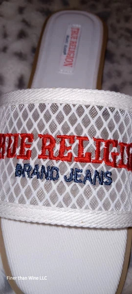 New True Religion Brat Style White Mesh Slip-On Slides Women Size 8
