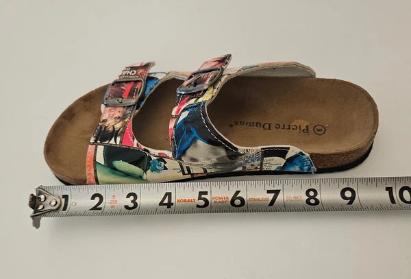 Vogue Magazine Glossy Collage Two Strap Bork Pierre Dumas Sandals sz 8