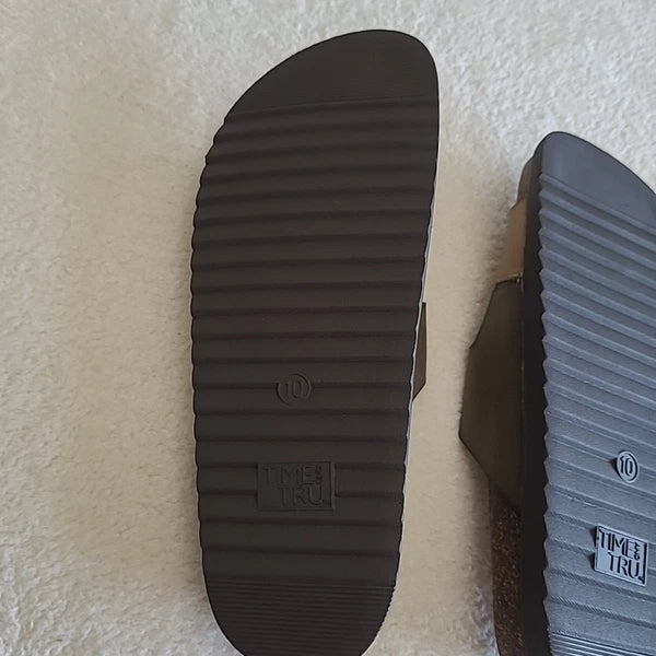 Time And Tru Birk-style Adjustable Buckle Slide  Multi tone Sandal Women 10 New