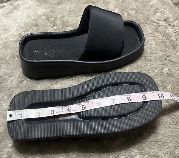 Sole Mates Black Slip On Platform Wedge Slides Sandals Womens Size 6