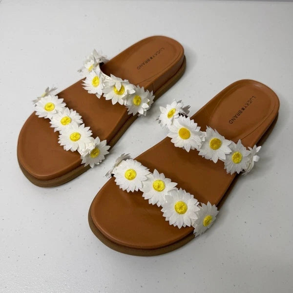 Lucky Brand Pallyon Daisy Flower Slide Sandals Womens Size 10 Floral Boho Casual