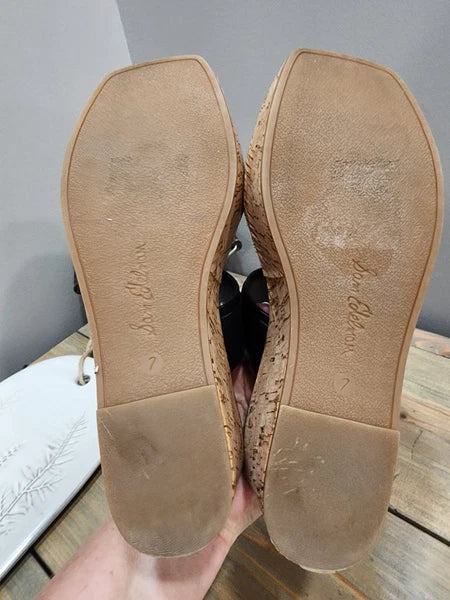 Sam Edelman Anna Sandals Size 7M Cork Platform Wedge Black Double Strap Buckle