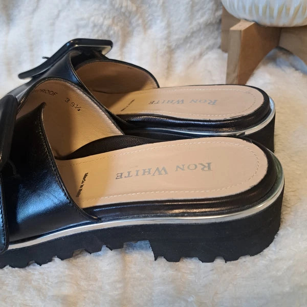 Ron White Candra Slide Sandals Black Leather Italy Sz 9 US 39.5 NEW $445
