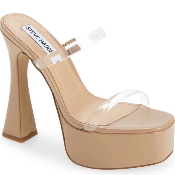 VTG Steve Madden Platforms Y2K Style Clear Nude Heels Chunky Retro Zayne Size 7