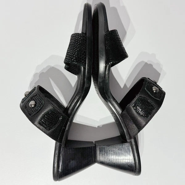 MUNRO AMERICAN Black Snakeskin Style Leather Heeled Slide Sandals Women Size 8N