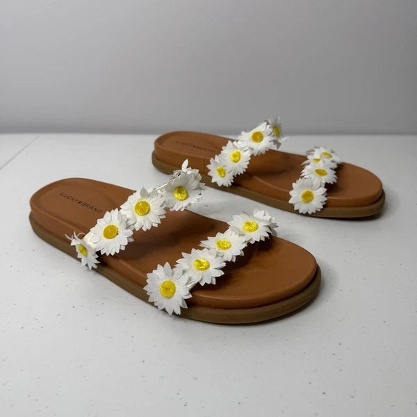 Lucky Brand Pallyon Daisy Flower Slide Sandals Womens Size 10 Floral Boho Casual