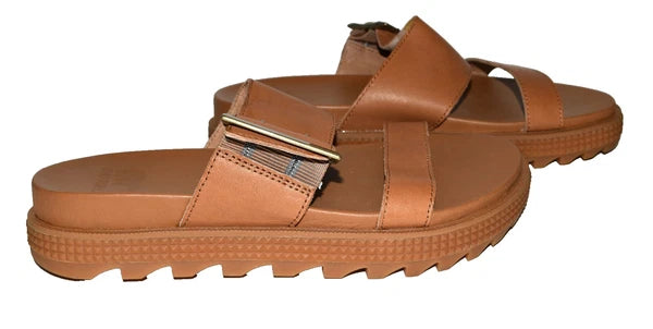 Sorel Roaming Buckle Slide Brown Leather Two Strap Womens Sandals Size 5.5 NWOB