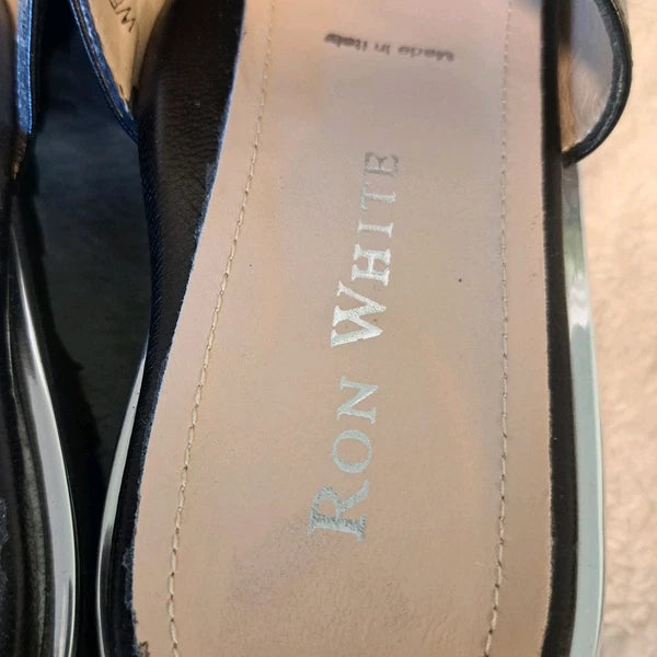 Ron White Candra Slide Sandals Black Leather Italy Sz 9 US 39.5 NEW $445