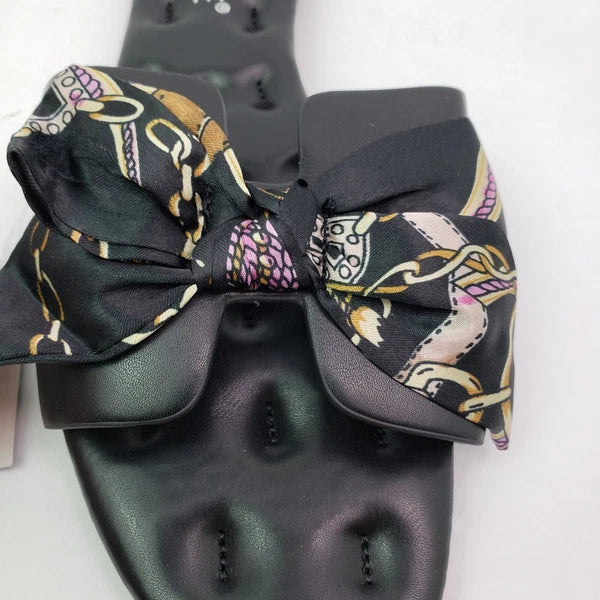 Musshoe Womens Size 9 Black Ribbon Bow Fashion Slip On Slide Sandals