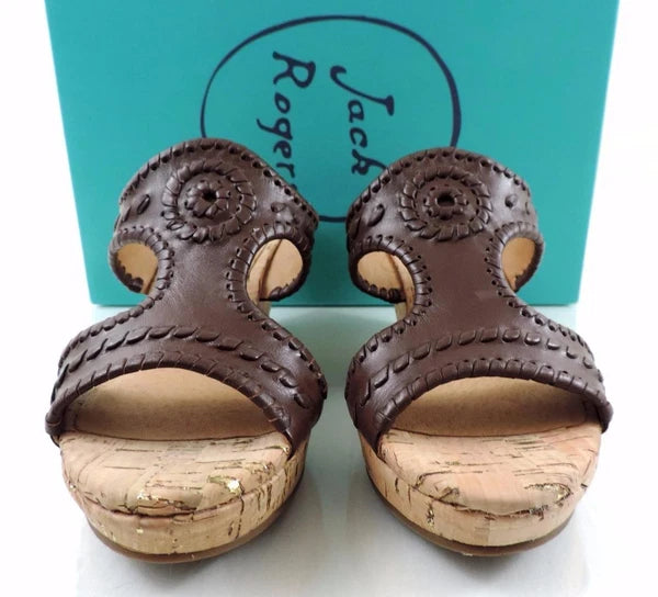 Women's Shoes Jack Rogers Emilia Slide Wedge Sandals Cork Chestnut Brown Size 9
