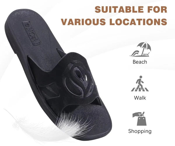 ONCAI Women's Flat Sandals Fashion Summer Dressy Casual Beach Flat Black Size 9