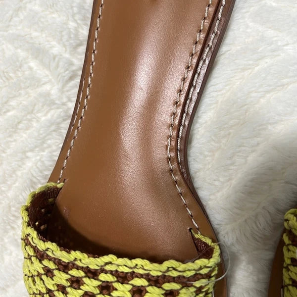 Rag & Bone Melrose Woven Slides Sz 40 in Limelight New,Leather,Resort Style