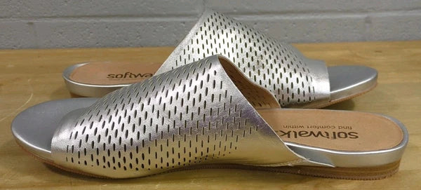 W30 NEW Softwalk Corsica II Womens 12M Slide On Leather Sandals Silver