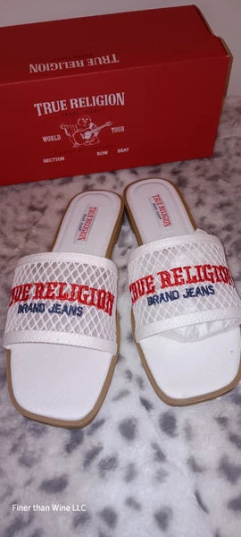 New True Religion Brat Style White Mesh Slip-On Slides Women Size 8