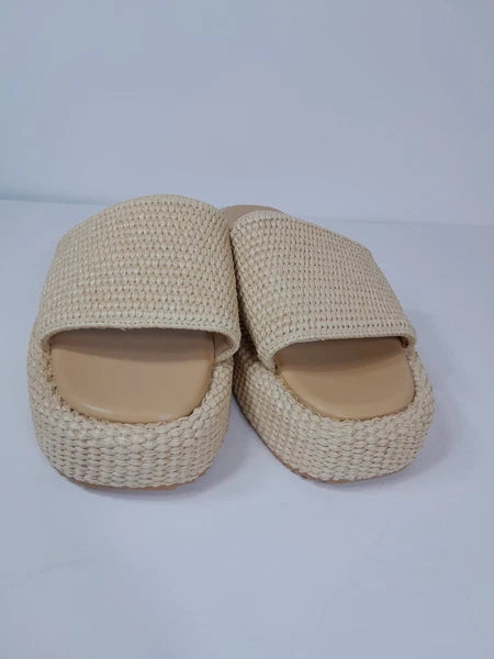 Platform Sandals Raffia Espadrilles Slip On Slides,  Summer Sz 10
