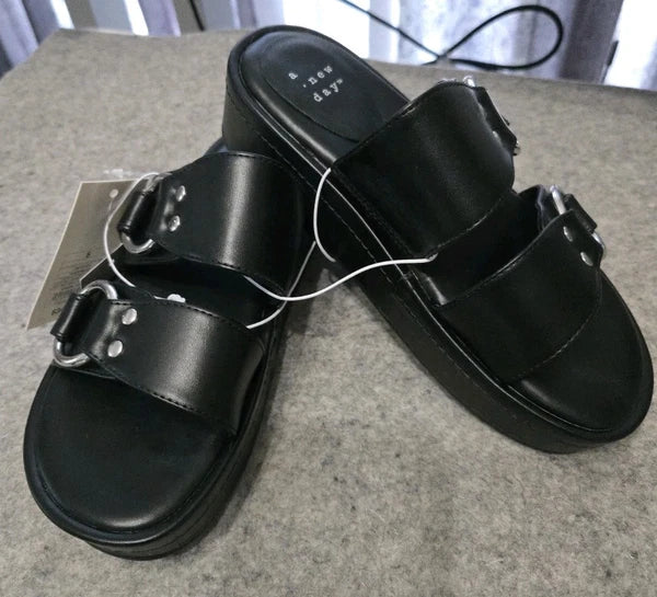 NWT Women's Haisley Wedge Heel Platform Sandals - A New Day, Black Size 5 Boho