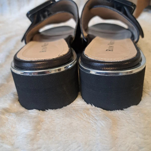 Ron White Candra Slide Sandals Black Leather Italy Sz 9 US 39.5 NEW $445