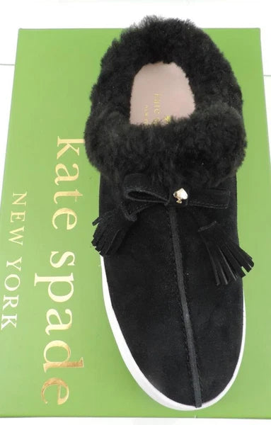 Women's Kate Spade New York Limon Slip On Mule Sneakers Black Shearling Size 7