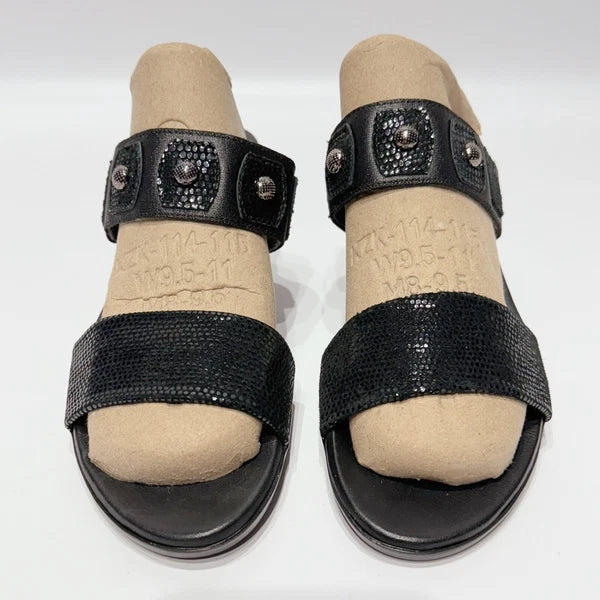 MUNRO AMERICAN Black Snakeskin Style Leather Heeled Slide Sandals Women Size 8N