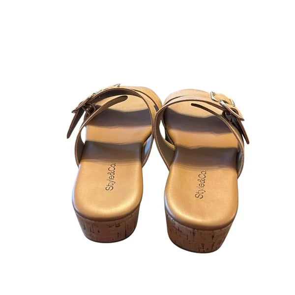Style & Co Temppestt Slip On Double Buckle Wedge Sandals Retro NEW 9