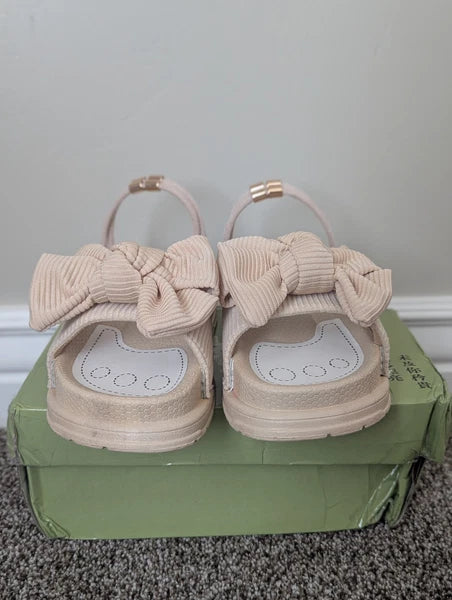 Size 6.5 Women's Fashion Thick Bottom Cute Bow Strappy Sandal Beach Beige Shoes