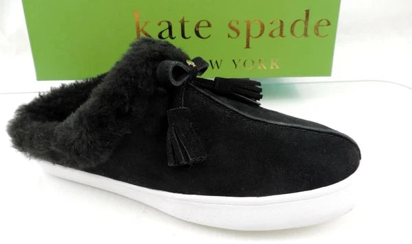 Women's Kate Spade New York Limon Slip On Mule Sneakers Black Shearling Size 7