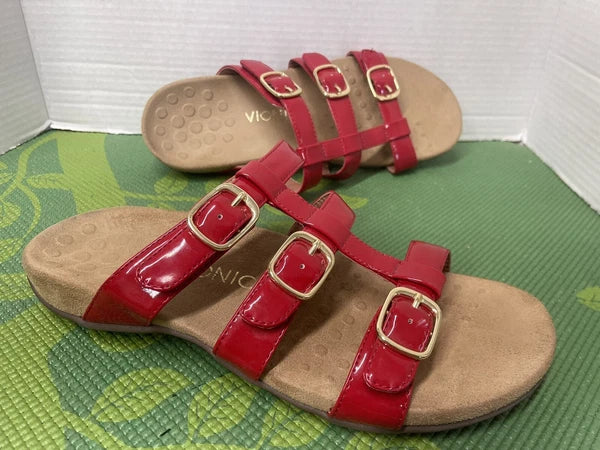 Vionic Misa Sandal Slides Red Leather Adjustable TVW5135 Women Size US 10 M  42