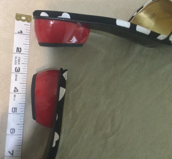 Vintage Ramon Tenza Black & White Heart Slide Sandals Size 9 1/2B