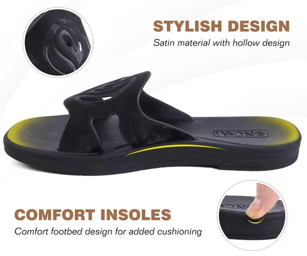 ONCAI Women's Flat Sandals Fashion Summer Dressy Casual Beach Flat Black Size 9