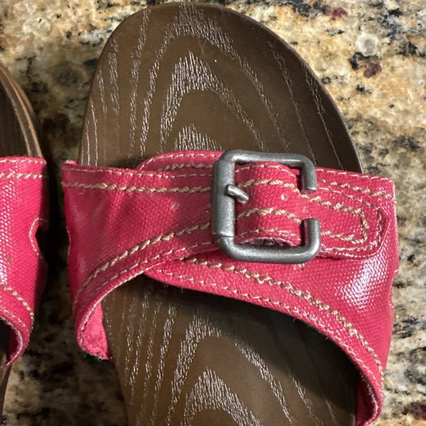 NEW Dr. Scholl's Women's Size 7 Wood Style Sandals with Pink Straps