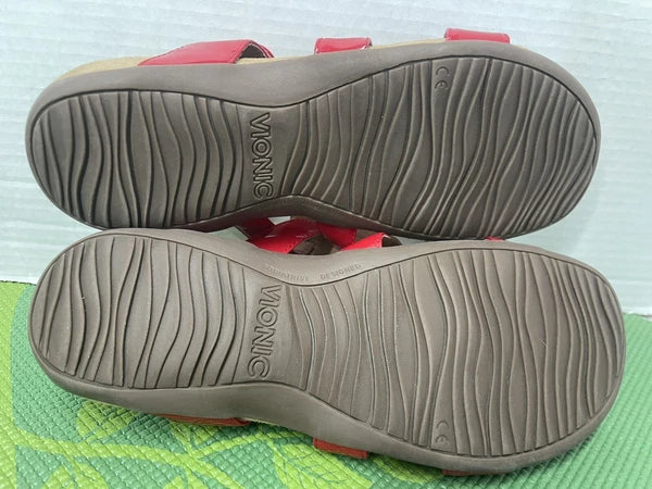 Vionic Misa Sandal Slides Red Leather Adjustable TVW5135 Women Size US 10 M  42