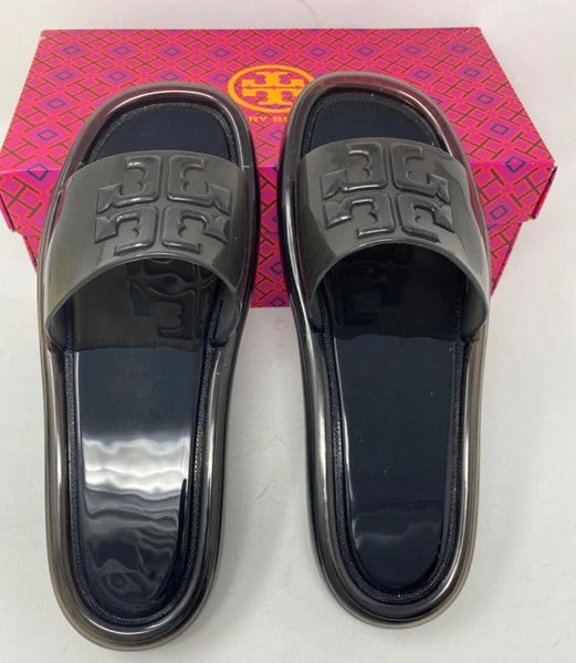NIB TORY BURCH $188 BLACK BUBBLE JELLY SLIDE SANDAL/Sz 9 39 EU Style 85010