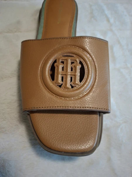 Tommy Hilfiger Sandals 8M Palley Slip On Flats Slides Brown Logo