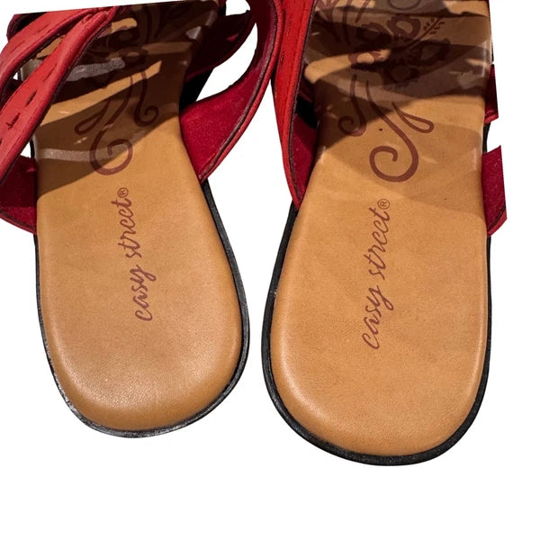 NEW Easy Street Women's 6.5 Wide Nori Red Beaded Jeweled Slip On Sandals