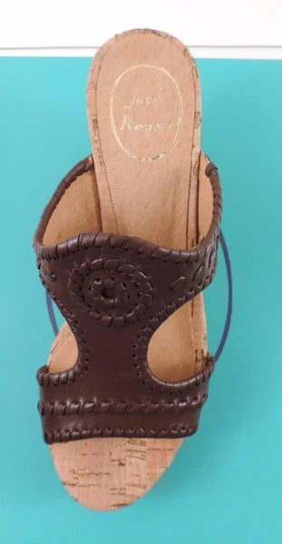 Women's Shoes Jack Rogers Emilia Slide Wedge Sandals Cork Chestnut Brown Size 9