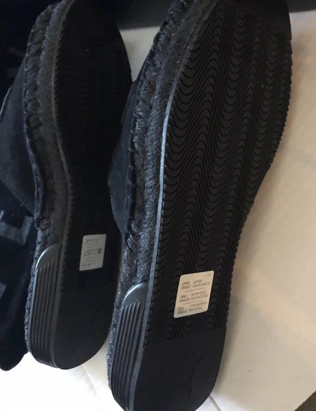 PUMA X FENTY ESPADRILLE JET BLACK RIHANNA FASHION Slides Slipper Sz 5.5 w/ Pouch