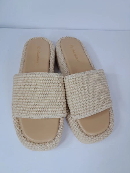 Platform Sandals Raffia Espadrilles Slip On Slides,  Summer Sz 10