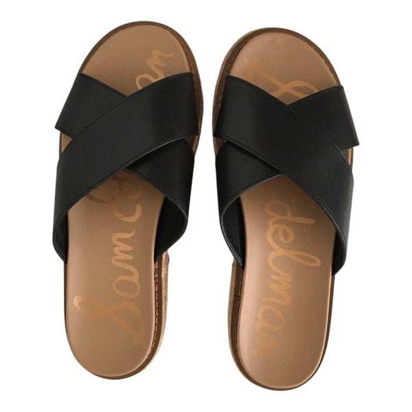 Sam Edelman Korina Sandals Womens 8M Black Leather Espadrille Platform Slides