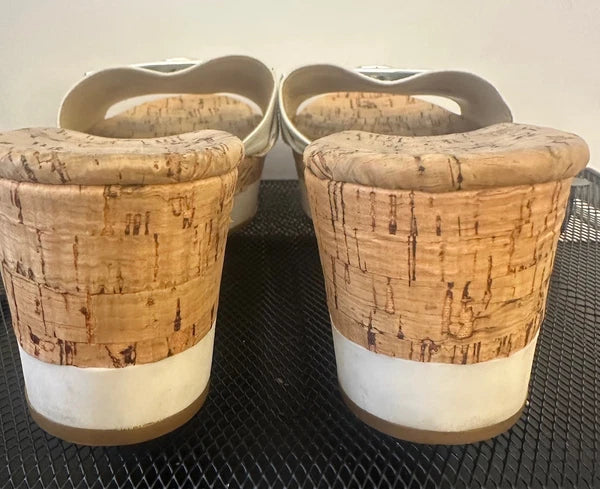 🔥Michael Kors MK Warren Platform Slides~Women’s Size 8.5~ White Slip~On Sandals