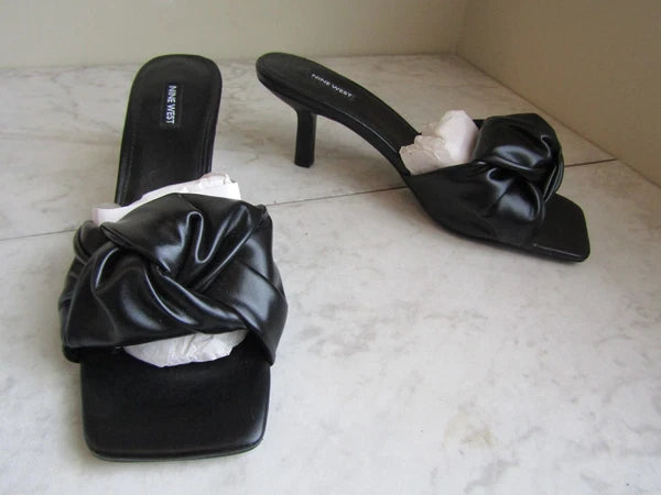 NIB Nine West Black 3" Kitten Heel Twist Knot Open Toe Women's Shoes Size 11 M
