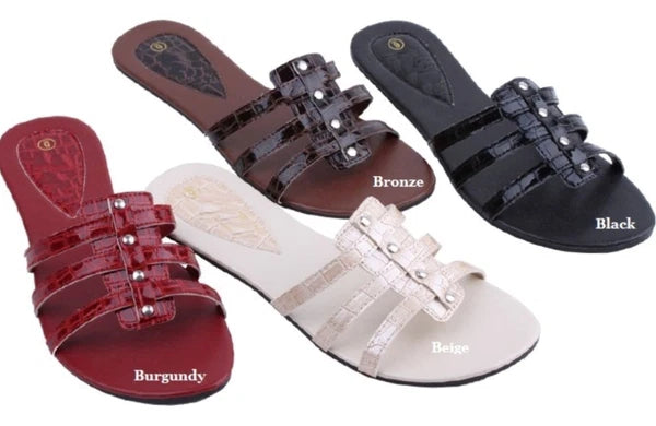 Womens Fashion Slide Slip On Sandals Black Bronze Beige Burgundy 5 6