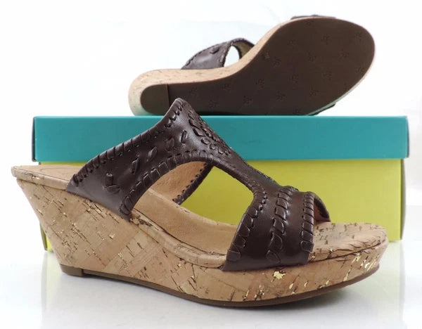Women's Shoes Jack Rogers Emilia Slide Wedge Sandals Cork Chestnut Brown Size 9