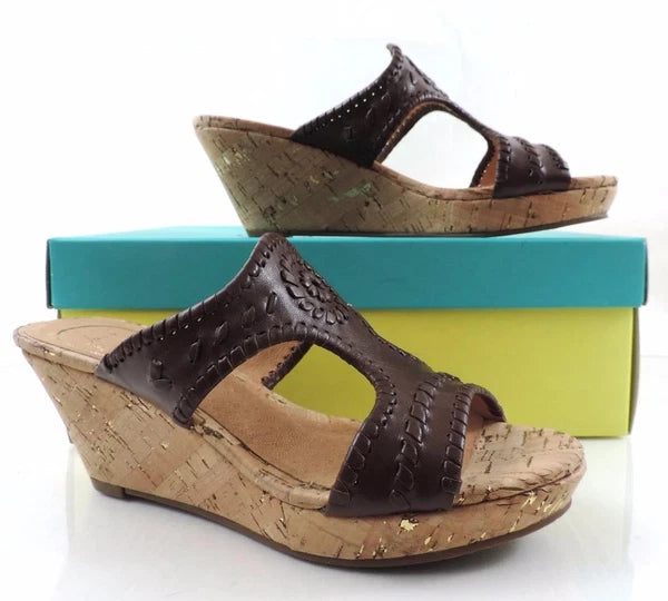 Women's Shoes Jack Rogers Emilia Slide Wedge Sandals Cork Chestnut Brown Size 9