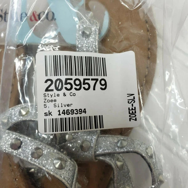 Style & Co Zoee Women's Size 6 Silver Sparkle Studs Thongs Sandals Shoes