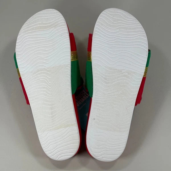 Reef x Tipsy Elves Womens Holiday Present Slides Red Green Gold Bow Sandals Sz 8